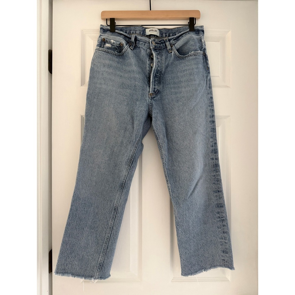 Agolde Straight Leg Light Wash Distressed Hem Jeans